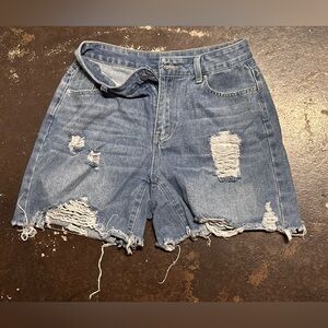 Distressed Blue Denim Women Shorts Size 30 slouch